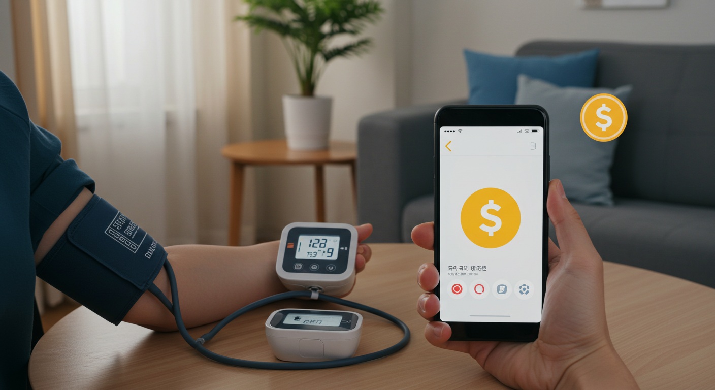 건강 관리를 하면서 지원금을 받는 사람의 모습