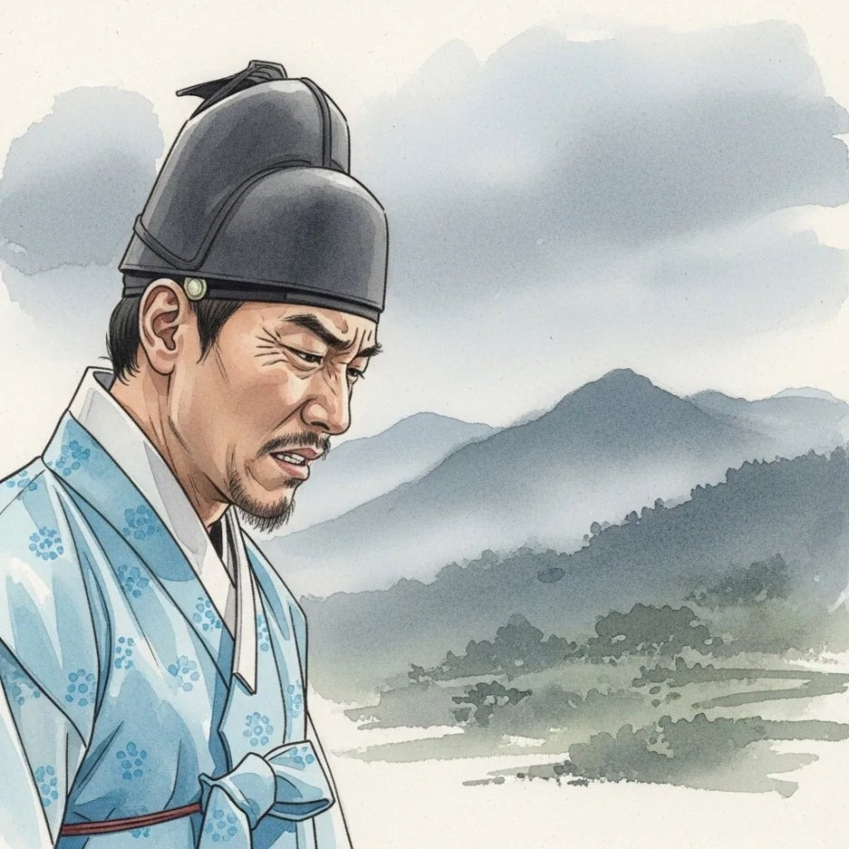 결연한 표정으로 고민하는 엄흥도의 모습