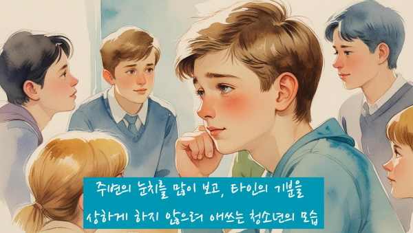 주변의 눈치를 많이 보고, 타인의 기분을 상하게 하지 않으려 애씁니다에 관한 그림