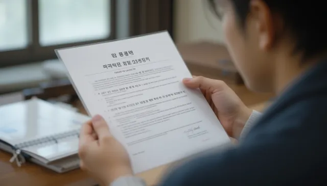 등기부등본을 손에 들고 확인하는 모습