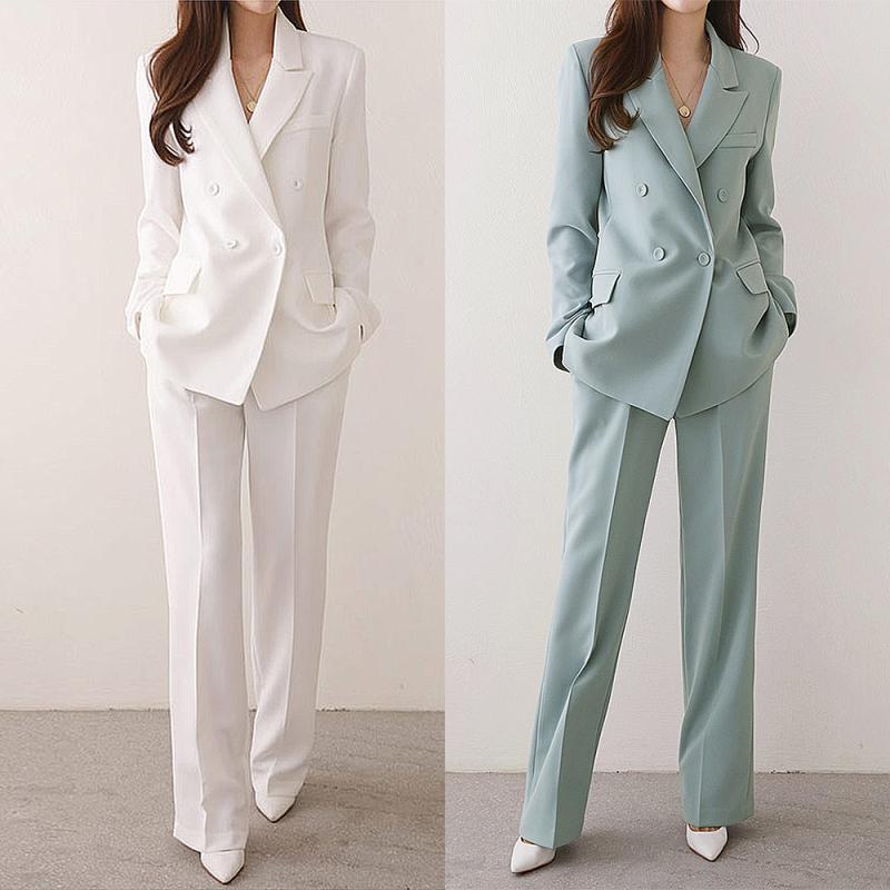 여성정장세트 화이트 웨딩 수트 면접정장 여자 세미정장 더블 셋업 L사이즈 민트 블랙 핑크