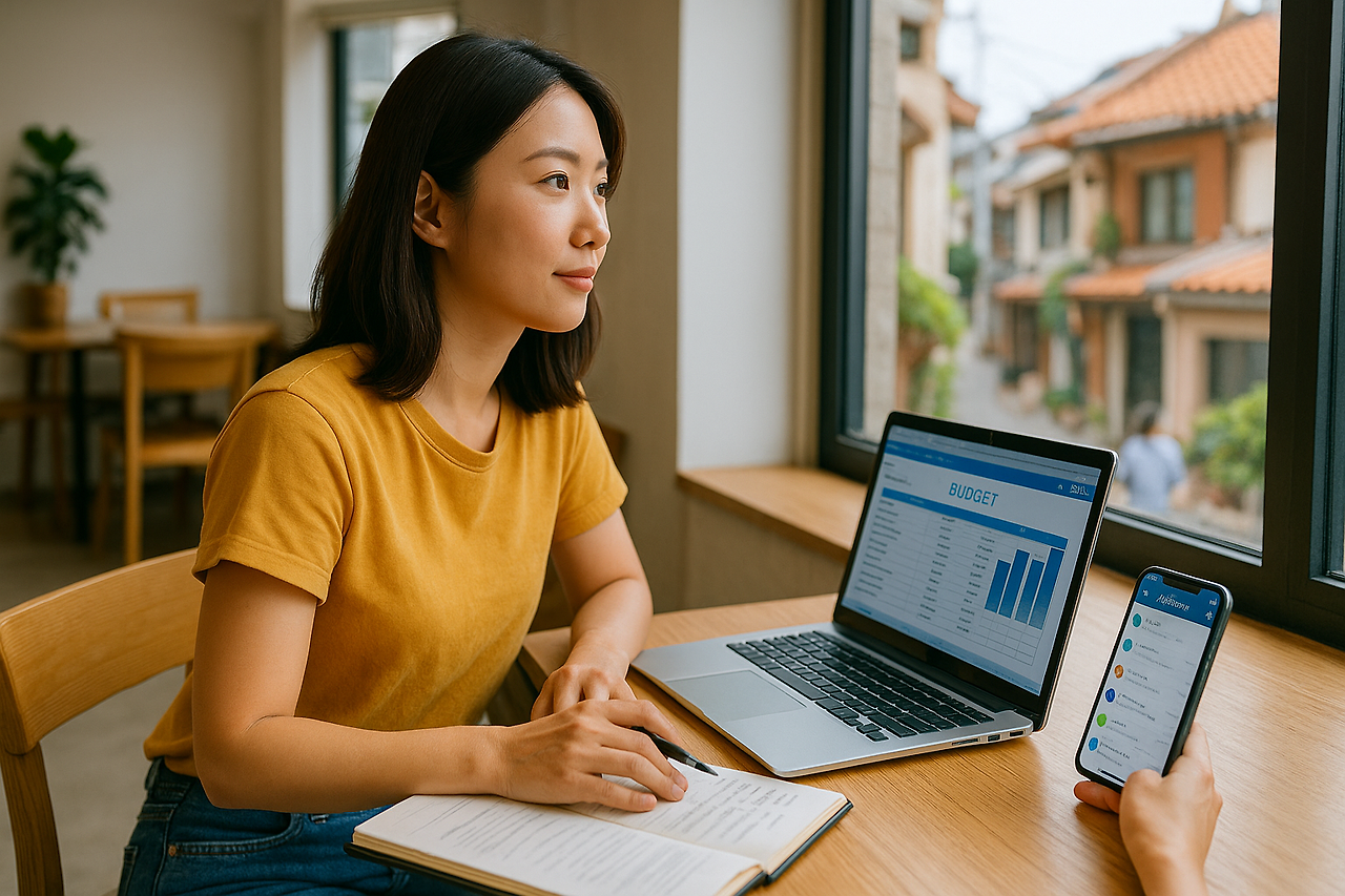 골목길 창밖 풍경을 바라보며 작업하는 로컬 디지털 노마드