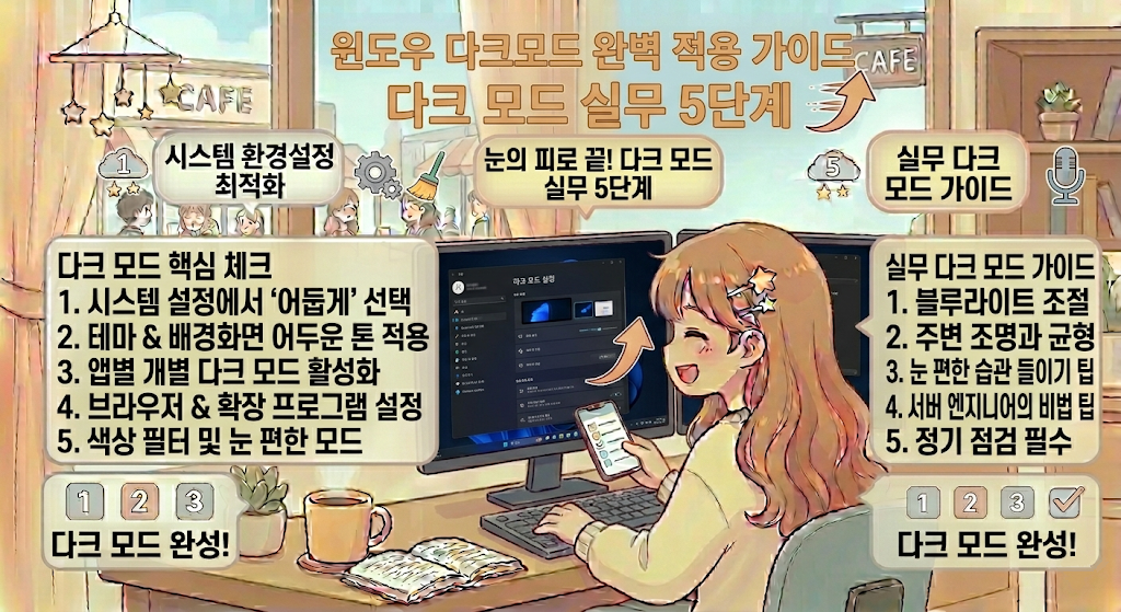 윈도우 다크모드 완벽 적용 가이드: 눈의 피로를 끝내는 서버 엔지니어의 설정 비법
