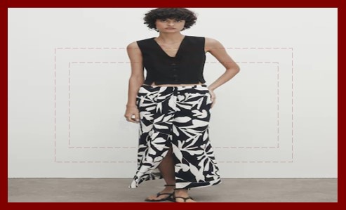 플로럴 패턴 미디 스커트