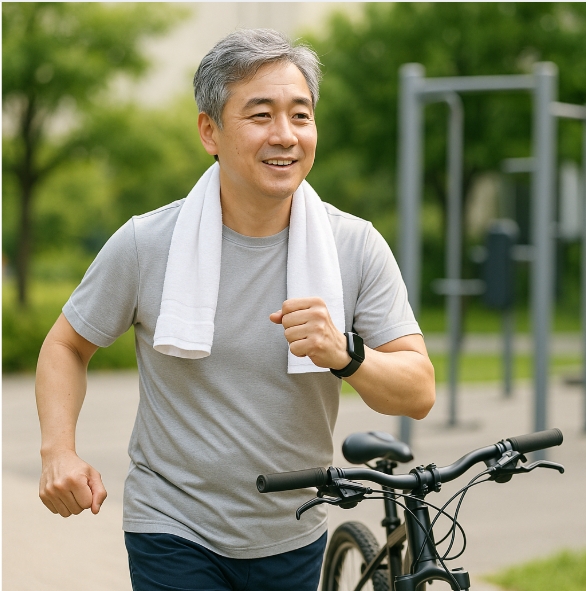 자전거와 달리기로 혈당조절하는 중년