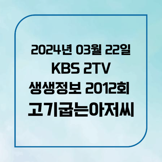 KBS 2TV 생생정보 김해 돼지불고기정식 고기굽는아저씨