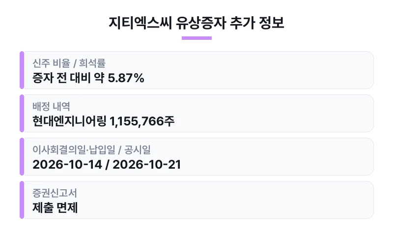 지티엑스씨 유상증자 추가 정보 표
