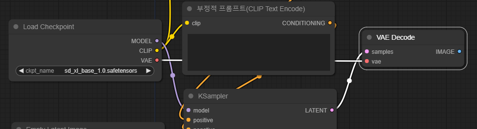 VAE Decode 노드의 입력 슬롯 연결ㄹ