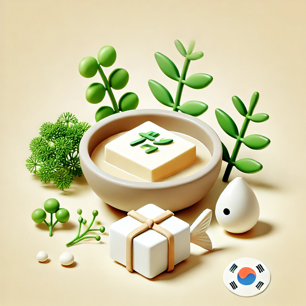 초당순두부, 황태 육수, 순두부 요리 재료의 상징적인 이미지
