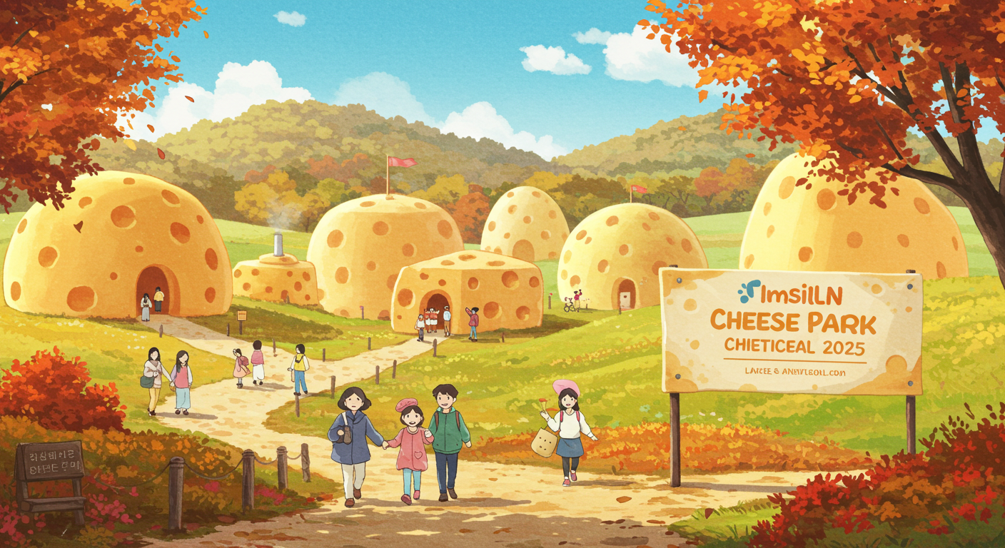 임실치즈테마파크 전경과 가을 단풍이 어우러진 풍경