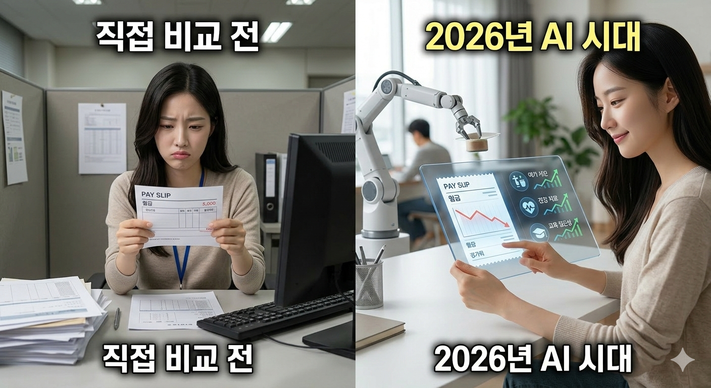 좌측,과거 직접비교 하던 시대의 사진 우측, 2026년 AI시대의 비교사진