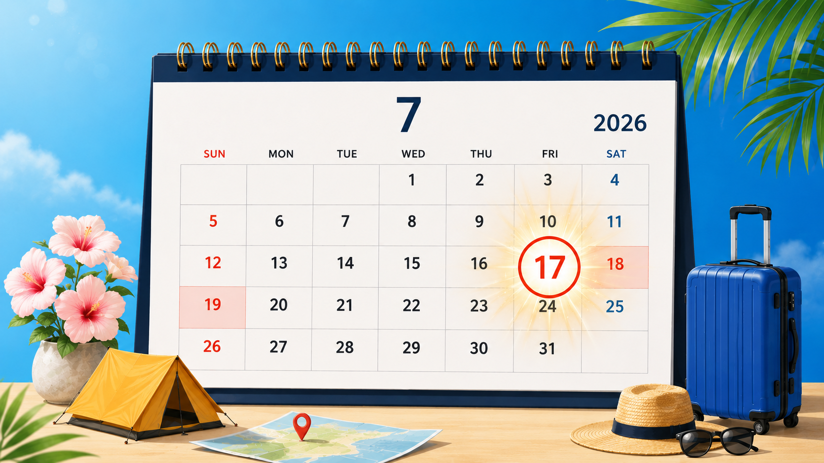 2026년 제헌절 공휴일 7월 17일 금요일 황금연휴 달력 - 7월 여름휴가 연휴 일정