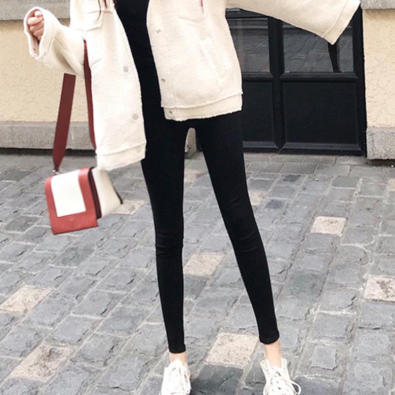 융 기 모 스키니진 팬츠 허리 스판 화이트블랙진 겨울 여자 밴딩 기모 스키니 청바지