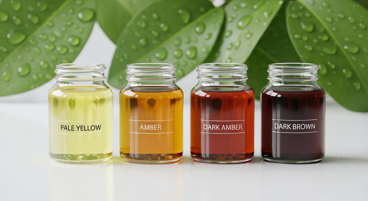 4가지무색병에 각각다른칼라의액체가채워져있다