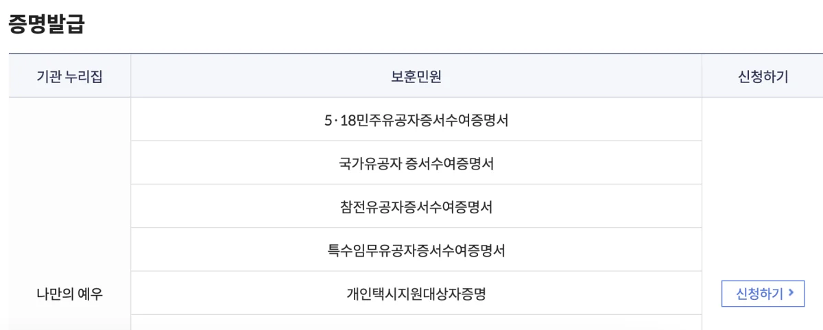증명서 신청 페이지