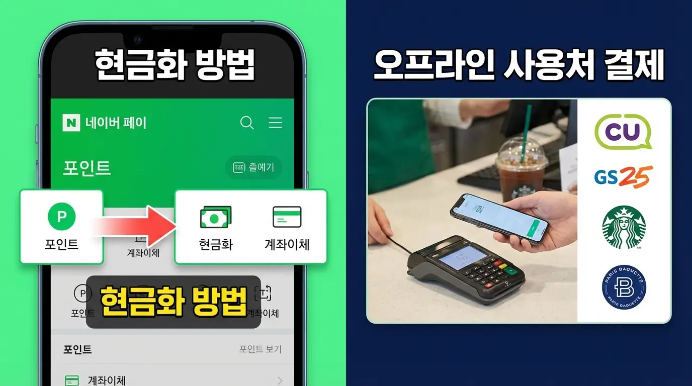 네이버 페이 포인트 현금화 방법 및 오프라인 네이버 포인트 사용처 결제