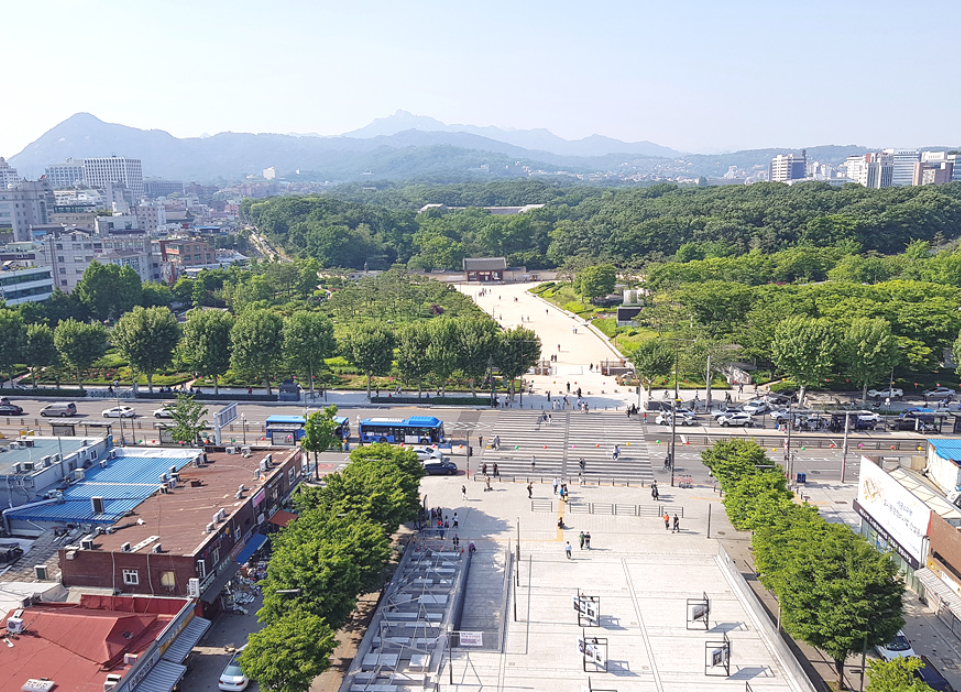 세운상가 루프탑에서 바라본 세운광장과 종묘