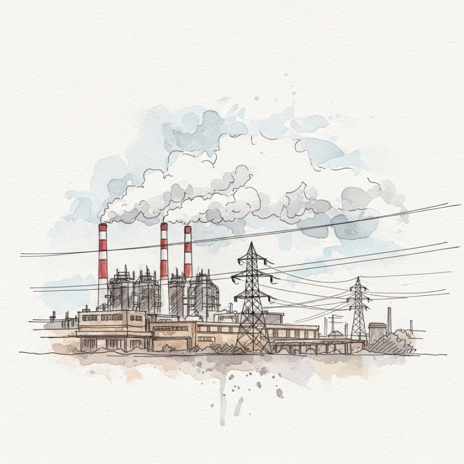 아날로그 감성의 산업 공장 전경 스케치