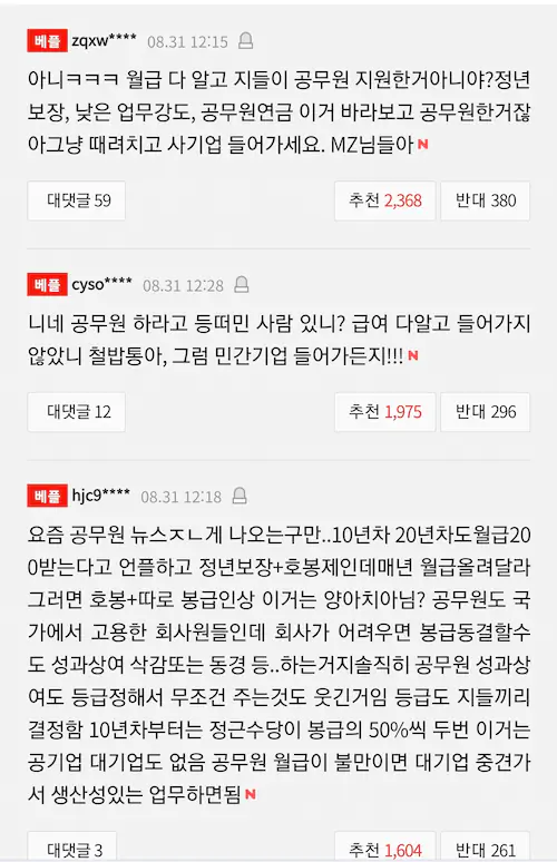 공무원 월급 인상하라고 상복 입고 떼쓰는 MZ 공무원 댓글 반응