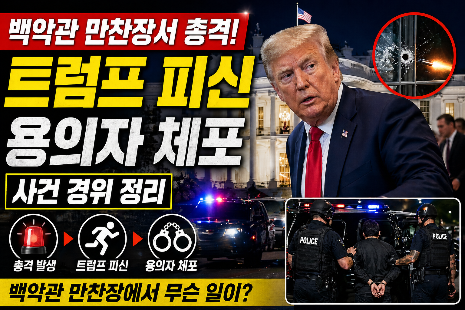 백악관 만찬장 총격|트럼프 피신·용의자 체포·부상 여부·사건 경위 정리