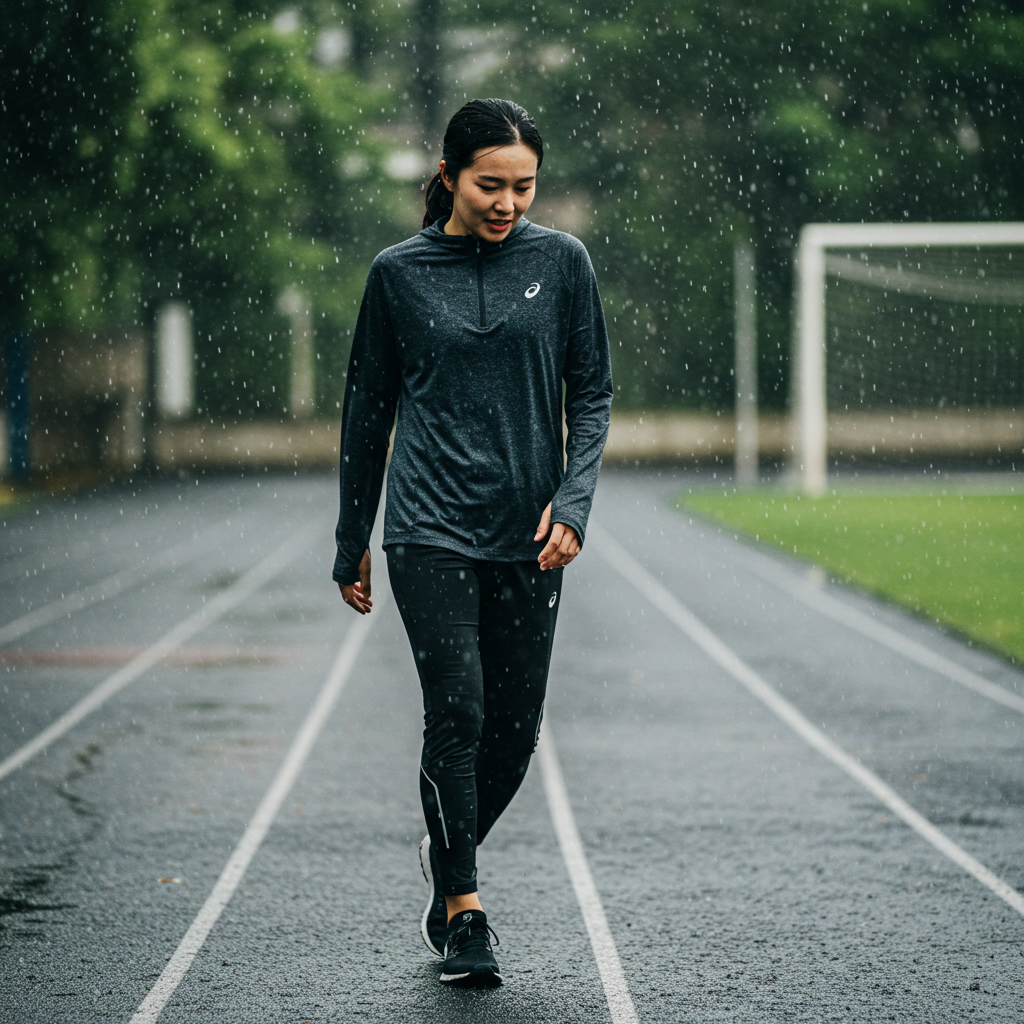 비오는날 러닝하는 여자