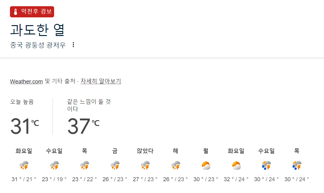 중국, 광저우 일기예보