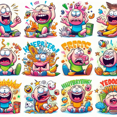 신나게 음식을 던지며 장난치는 캐릭터들의 모습