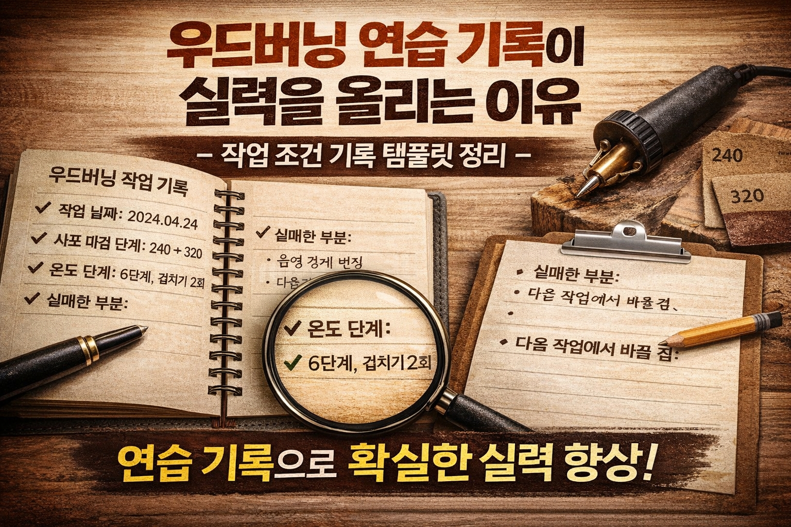 우드버닝 연습 기록이 실력을 올리는 이유 – 작업 조건 기록 템플릿 정리