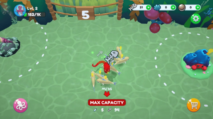 작은-물고기를-잡아먹고-점수를-획득하는-화면