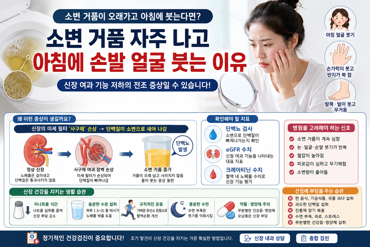 소변 거품과 아침 얼굴 붓기 원인 설명 건강 이미지