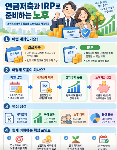 연금저축과 IRP로 세액공제 받는 노후 준비 설명 그래픽