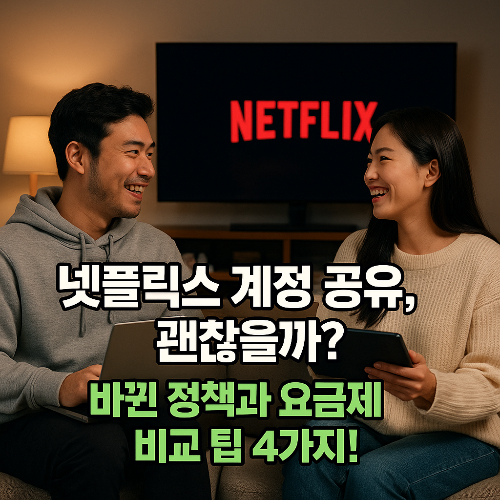 넷플릭스 계정 공유를 주제로 즐겁게 대화하는 커플