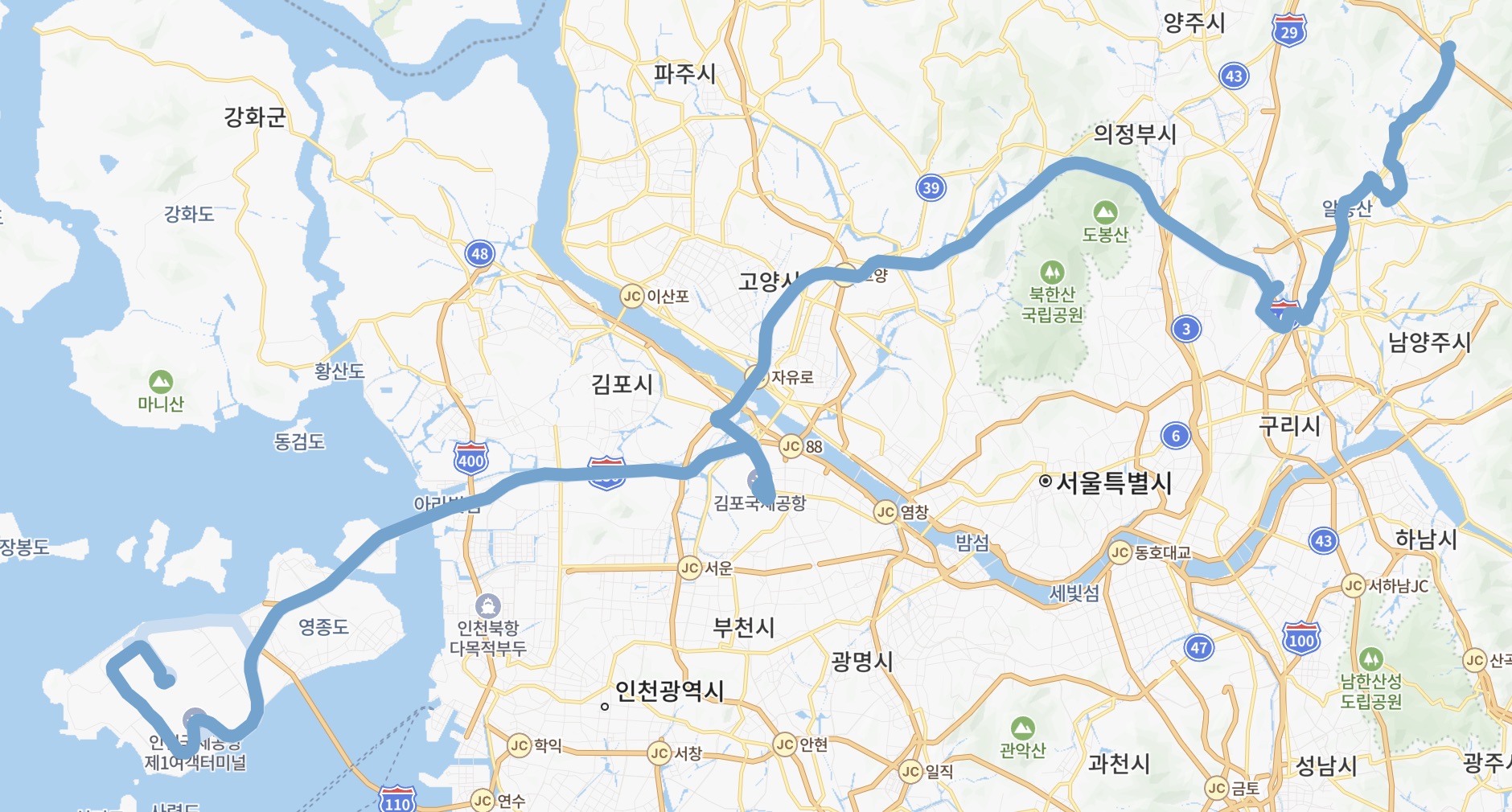 인천공항 8844 버스 운행지도