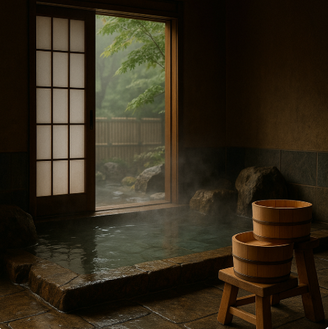일본 온천의 모습 일러스트
