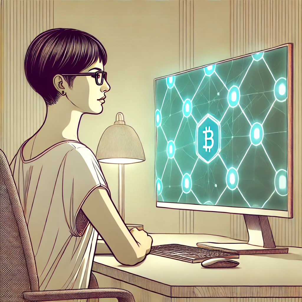 모니터로 코인시장을 보고 있는 여성