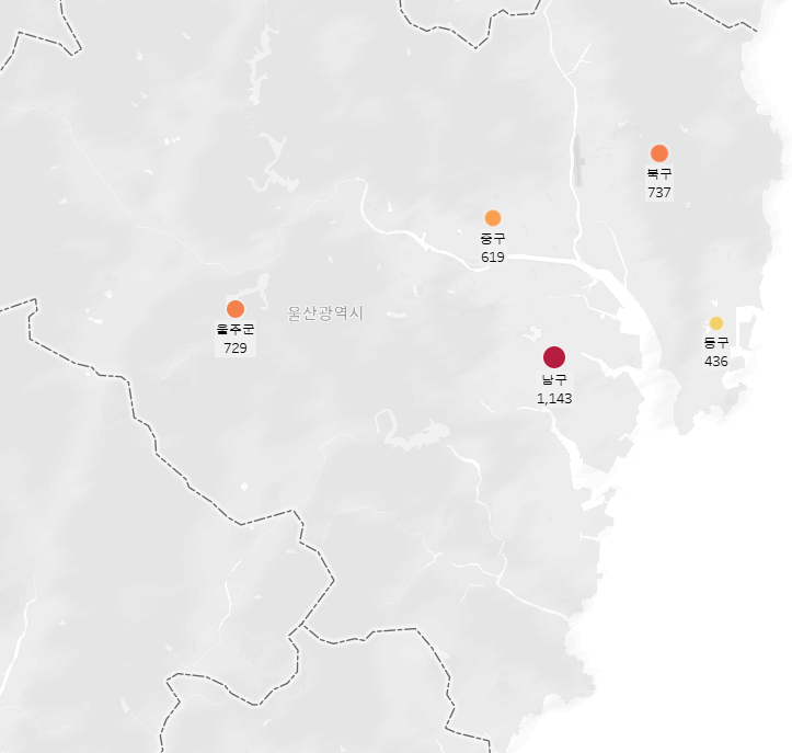 울산광역시 구군별 교통사고 건수 (2023년)