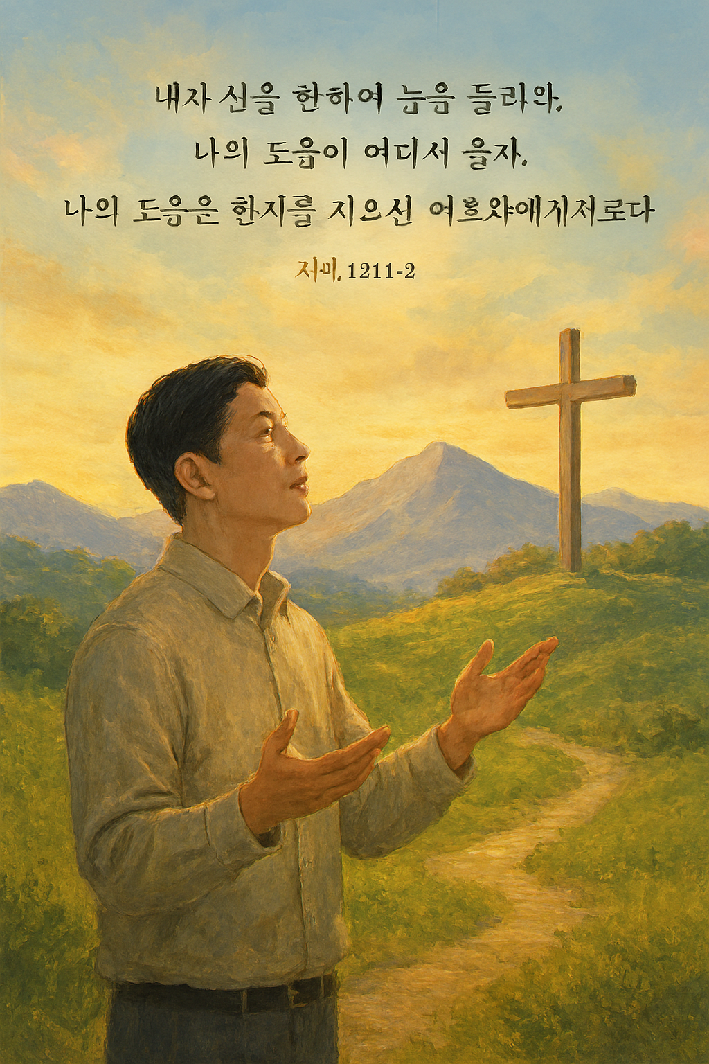 시 121:1-2 말씀을 통해 제가 도움을 청해야 하는 대상이 명확히 주님 뿐 임을 기억하며&amp;#44; 도움 청할 대상자로서 주님을 찬양하는 삶을 살아가길 기도합니다. 오늘 제 도움이 하나님께로부터 오는 것임을 생각하며&amp;#44; 하나님만 바라는 삶에서 진보하는 모습입니다.