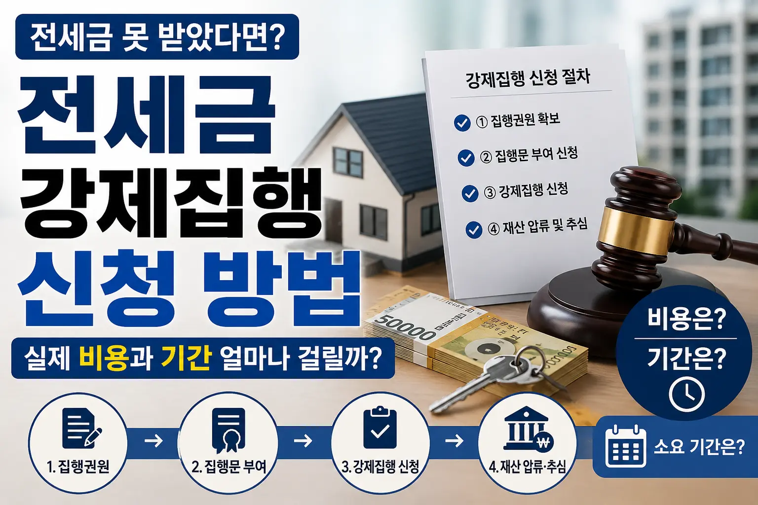 전세금 강제집행 신청 절차와 실제 비용 및 기간을 설명하는 썸네일 이미지