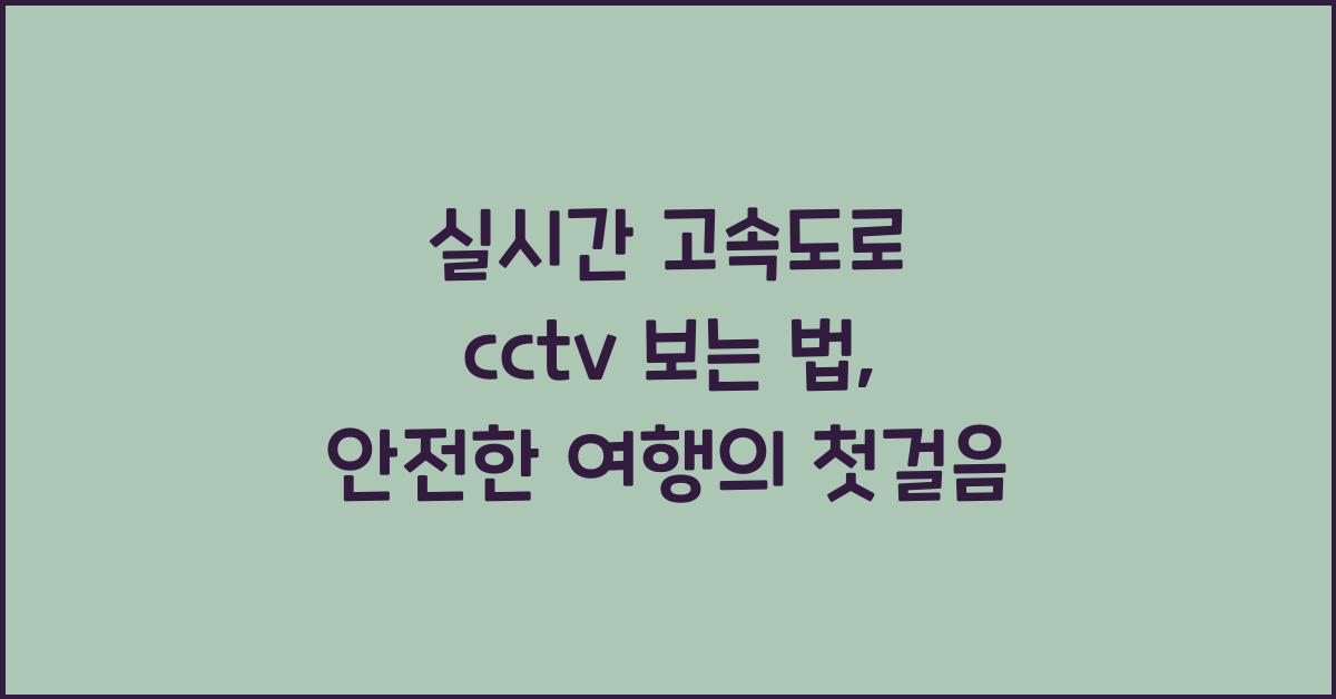 실시간 고속도로 cctv 보는 법