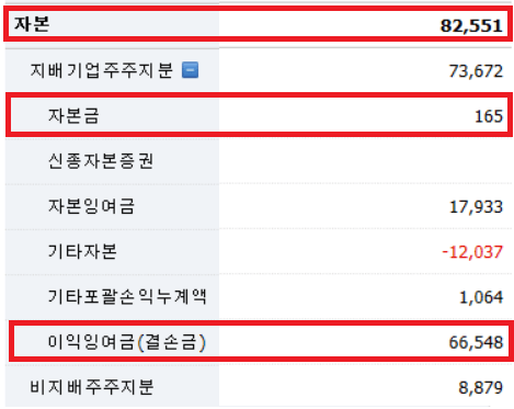 2020년 NAVER의 재무상태표(세부 자본)