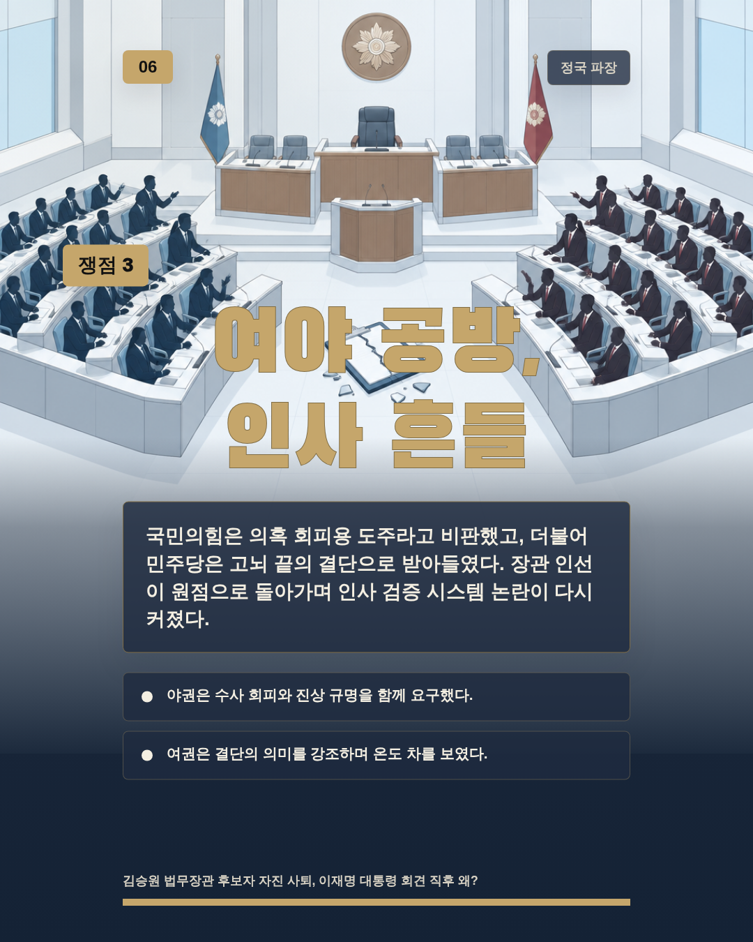 여야 공방, 인사 흔들