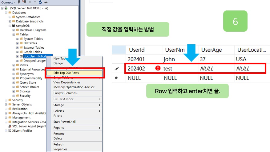 Insert할 데이터를 입력하고 enter 치면 바로 data가 반영 됩니다.