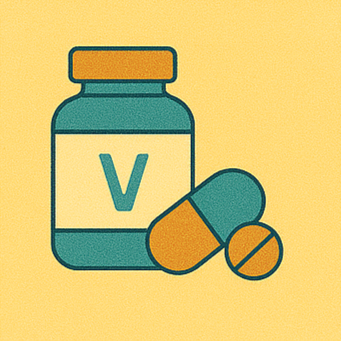 비타민 정제 팩, 캡슐 병, B군 비타민 정보 패널