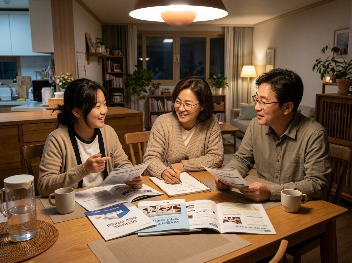 학군 이사 고민하는 가족 가정 회의
