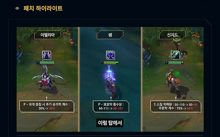 챔피언 별 너프 및 버프 내용