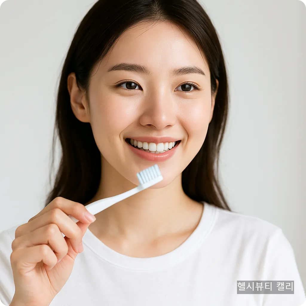 밝은 피부의 서울 20대 여성이 칫솔을 들고 치아를 닦으려는 모습