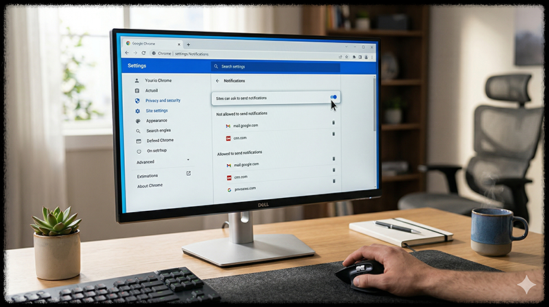 크롬 알림 설정에서 광고 알림을 차단하는 모습