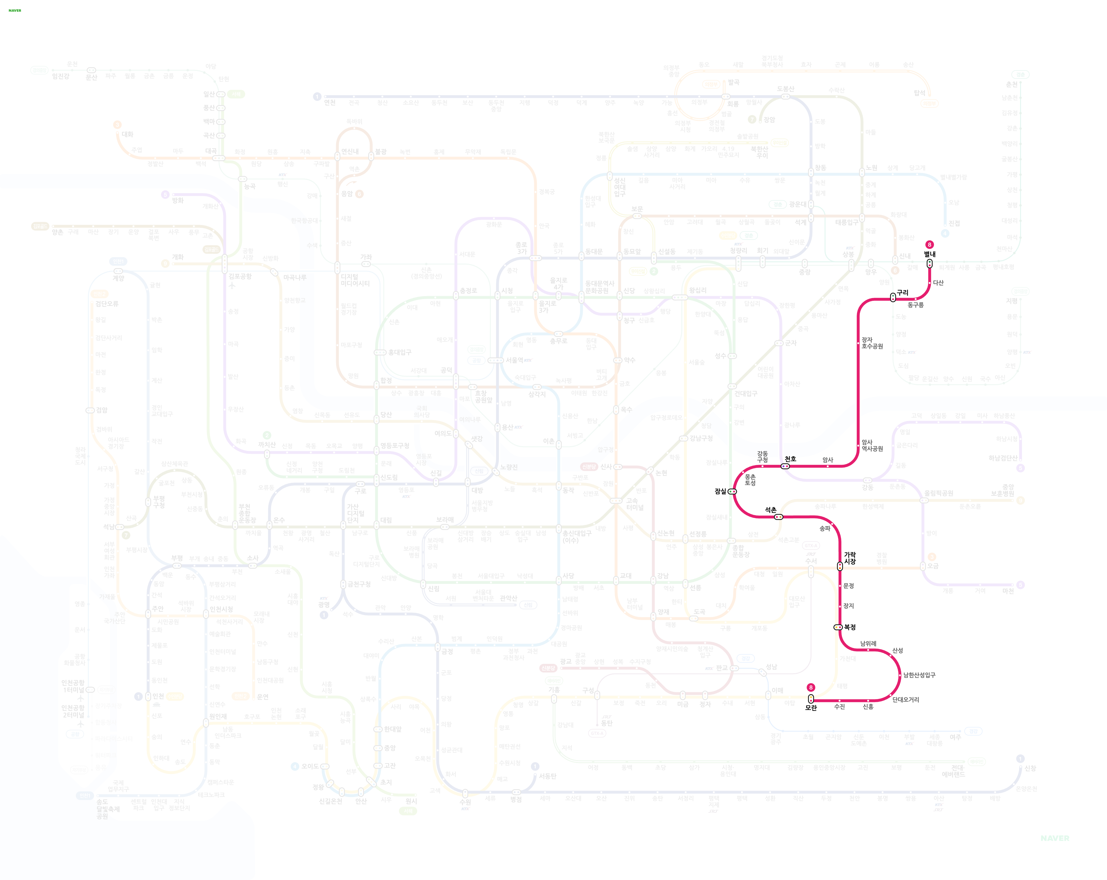 서울 지하철 8호선 노선도 크게보기
