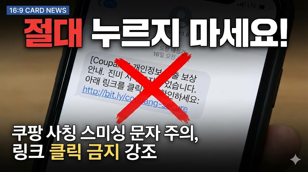 해킹과 관련된 스미싱 문자 주의를 당부하는 페이지로, 실제 문자 예시와 경고 표시를 통해 경각심을 높였습니다.