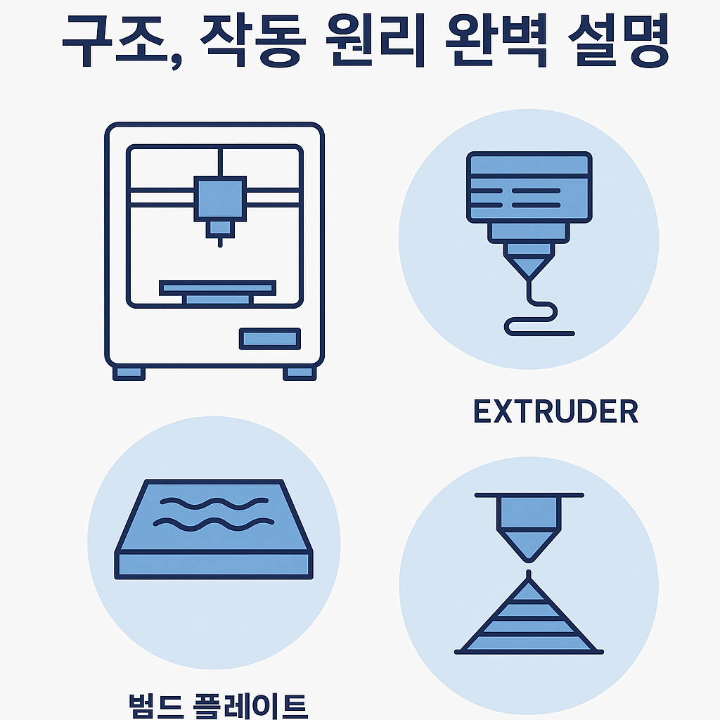 3D 프린터 구조와 작동 원리 요약 이미지